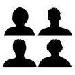 © TA Sydoruk - Vector flat illustration. Four icons. Black silhouette of men and women. Avatar, user profile, person icon, profile picture. Suitable for social media profiles, icons, screensavers and as a template.