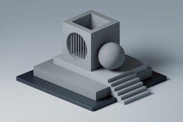 Fototapete - Abstract 3D geometric shapes in minimalist architectural composition.