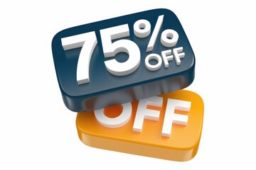 Poster - 75% off sale  3D render of discount offer on blue and orange blocks.