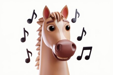 Poster - A cute 3D cartoon horse happily listens to music notes floating around it.