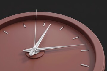 Poster - Close up of a minimalist brown clock's hands indicating the time.