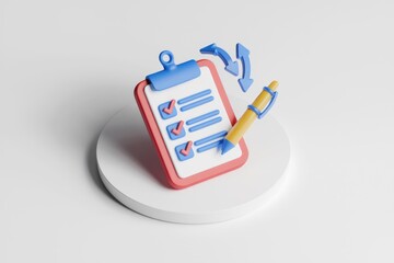 Leinwandbilder - 3D render of checklist with pen and arrows indicating progress and task management.