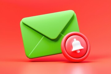Poster - New email notification alert shown with a green envelope and red bell icon.