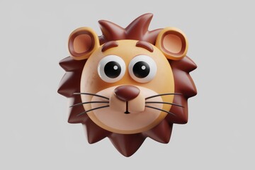 Wall Mural - Adorable 3D rendering of a lion's head with big  expressive eyes.