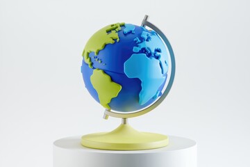 Poster - A stylized 3D model of a globe  showcasing continents in vibrant blue and green hues.