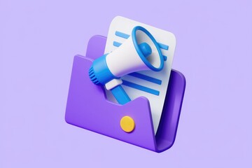 Poster - Announcing important news through a megaphone on a document inside a folder.