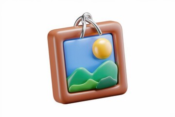 Fototapete - A 3D rendered image of a picture frame with a landscape scene inside.