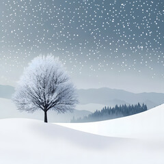 Poster - winter landscape with snow and tree