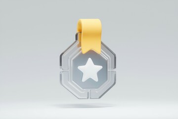 Poster - Glass award with a star and yellow ribbon  signifying achievement or high rating.