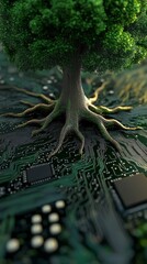 Poster - Tree growing from circuit board, technology nature concept