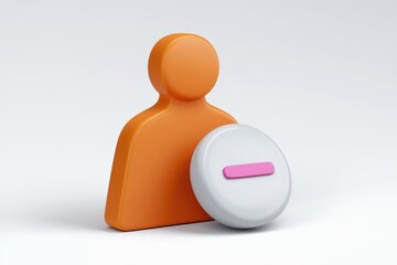 Fototapete - 3D render of an orange user icon with a white minus button  signifying user removal or deletion.