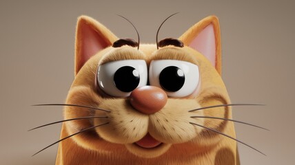 Poster - A cute  cartoonish ginger cat with big  expressive eyes and a cheerful expression.