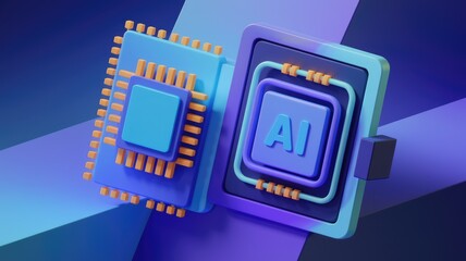 Poster - AI chip technology  Advancing with 3D rendering of microchip.