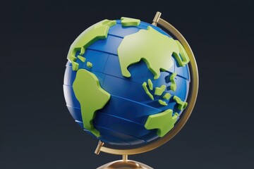 Poster - A stylized 3D model of a globe  showcasing continents in vibrant blue and green.