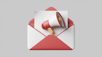 Poster - Email announcement  A megaphone on an open envelope symbolizes important email news.