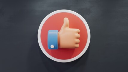 Poster - 3D rendered thumbs up icon on a red and white circle against a dark background.
