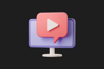 Poster - 3D render of computer screen with play button speech bubble.
