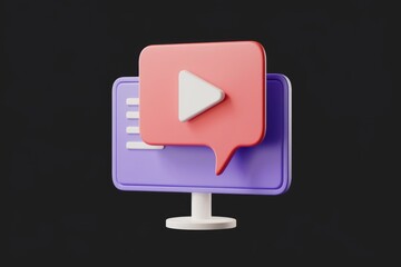 Fototapete - Computer screen with play button speech bubble for video communication.