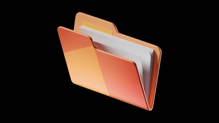 Fototapete - 3D image of orange folder with documents symbolizing organization.