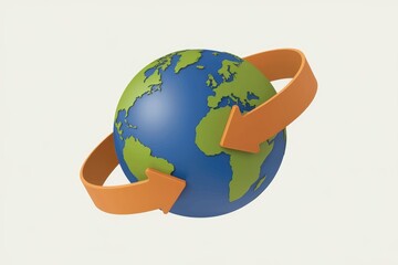 Poster - Global interaction visualized with 3D Earth and orbiting arrows.