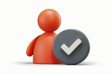 Poster - 3D rendering of an orange user icon with a gray checkmark  signifying user approval or verification.