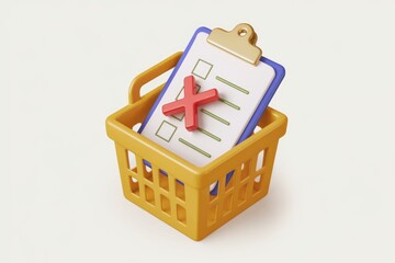 Poster - A shopping basket contains a checklist with a red cross  signifying rejected or incomplete items.
