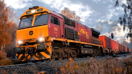 Poster - Bustling rail freight yard with intermodal container handling shunting locomotives and wagons  Depicting a crucial part of rail based supply chains and industrial logistics