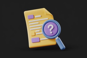 Leinwandbilder - 3D rendering of document examined with magnifying glass symbolizing inquiry