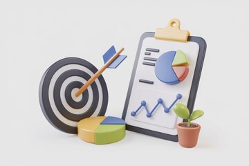 Leinwandbilder - 3D illustration of business success  showing target  charts  and growth.