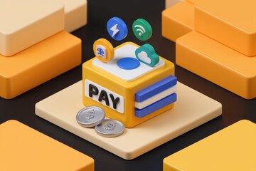 Aufkleber - Digital payment system with icons and coins for transactions.