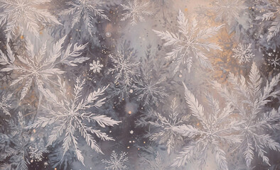 Poster - Snowflake pattern with a white background. The snowflakes are white and the background is gray