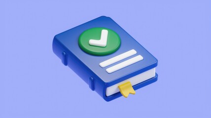 Poster - A 3D rendered blue book with a green checkmark  signifying completion or verification.