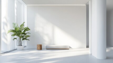 Poster - Minimalist Modern White Room Interior Design With Plant