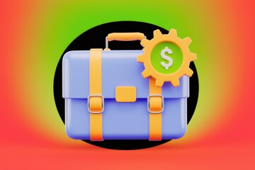 Aufkleber - 3D briefcase with gear and dollar sign symbolizing finance.