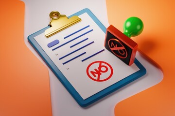 Poster - Rejected application form with a red 'No' stamp.  The form is on a clipboard.