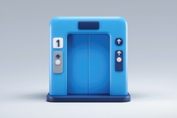Leinwandbilder - A simple  cartoonish 3D rendering of a blue elevator with buttons indicating floor 1 and up.