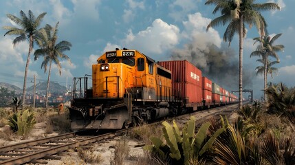 Poster - Vast and Bustling Intermodal Railway Freight Yard with Numerous Shipping Containers Shunting Locomotives and Wagons Highlighting the Efficient Logistics of Rail Based Supply Chains