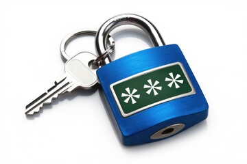 Aufkleber - Blue padlock with key  symbolizing password protection and digital security.