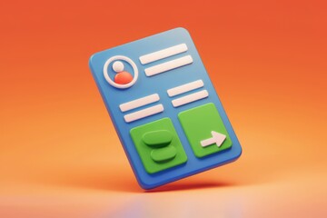 Leinwandbilder - 3D rendering of a user profile interface with navigation buttons and input fields.