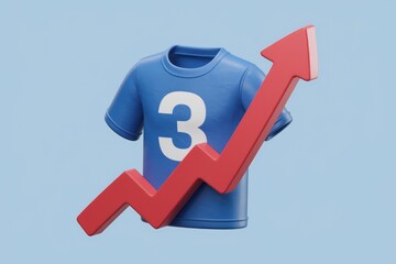Aufkleber - Blue t shirt with number 3 and upward red arrow  signifying growth or increase.