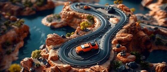 Poster - Captivating Aerial View of a Sprawling Transportation Network Winding Through Vast Sweeping Landscapes in a Stylized Cinematic Style that Conveys the Grand Scale and Interconnectedness of the Industry