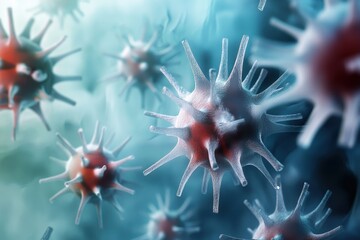 Poster - Intricate view of virus particles under a microscope in a scientific environment