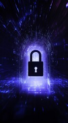 Aufkleber - digital lock in a neon blue abstract tunnel representing cybersecurity concept