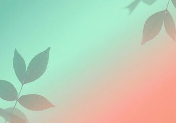 Poster - Soft shadows of leaves adorn a serene gradient background, blending green and orange hues for a tranquil effect