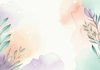 Poster - Soft watercolor washes in pastel hues create a serene backdrop, adorned with delicate floral elements, ideal for various design applications