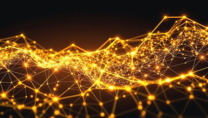 Poster - Golden Network Abstract Digital Data Connections structure against a dark background. Represents data flow or connections.