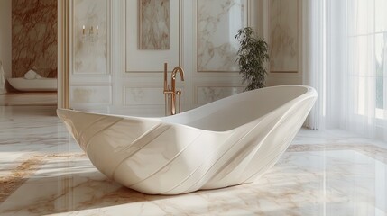 Poster - Experience the next level of luxury with a 3D bathtub. Designed with elegant contours and sleek lines, these bathtubs offer not only aesthetic appeal but also comfort and functionality.