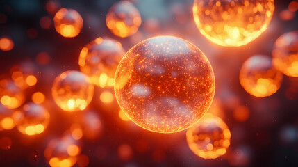Poster - Abstract glowing spheres floating in a colorful space, evoking a futuristic and ethereal atmosphere
