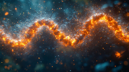Poster - A glowing, fiery DNA strand floating in a cosmic-like environment, symbolizing genetic research or molecular science breakthroughs