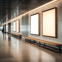 Poster - Blank billboard posters in the airport,Empty advertising billboard at aerodrome